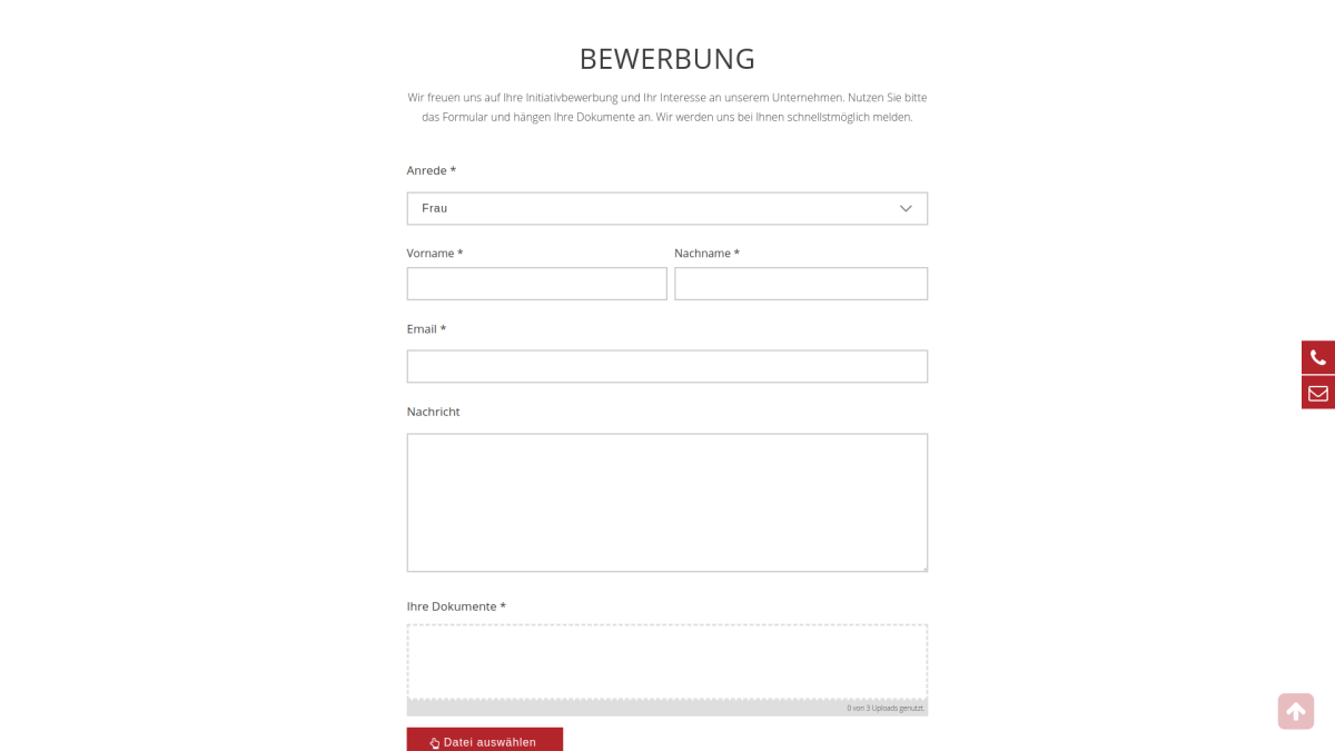 BK Metalltechnik – Bewerbung Bewerbungsformular auf der Website von BK Metalltechnik.