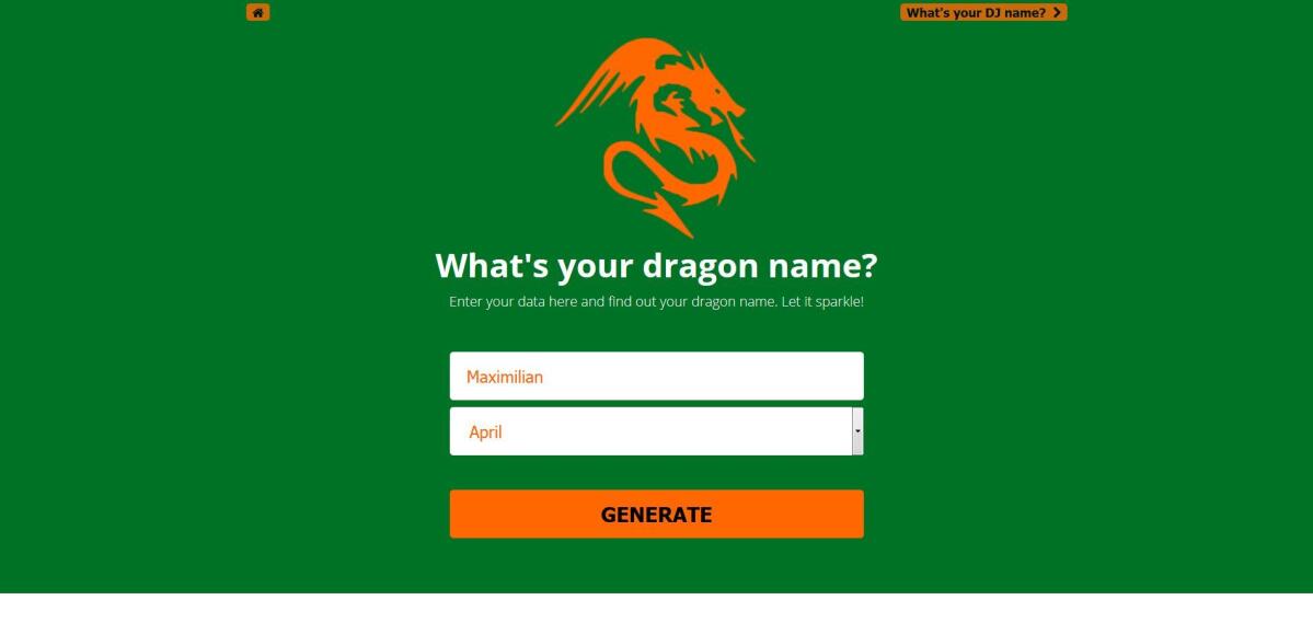 Drachen-Namensgenerator Screenshot des Drachen-Namensgenerator.