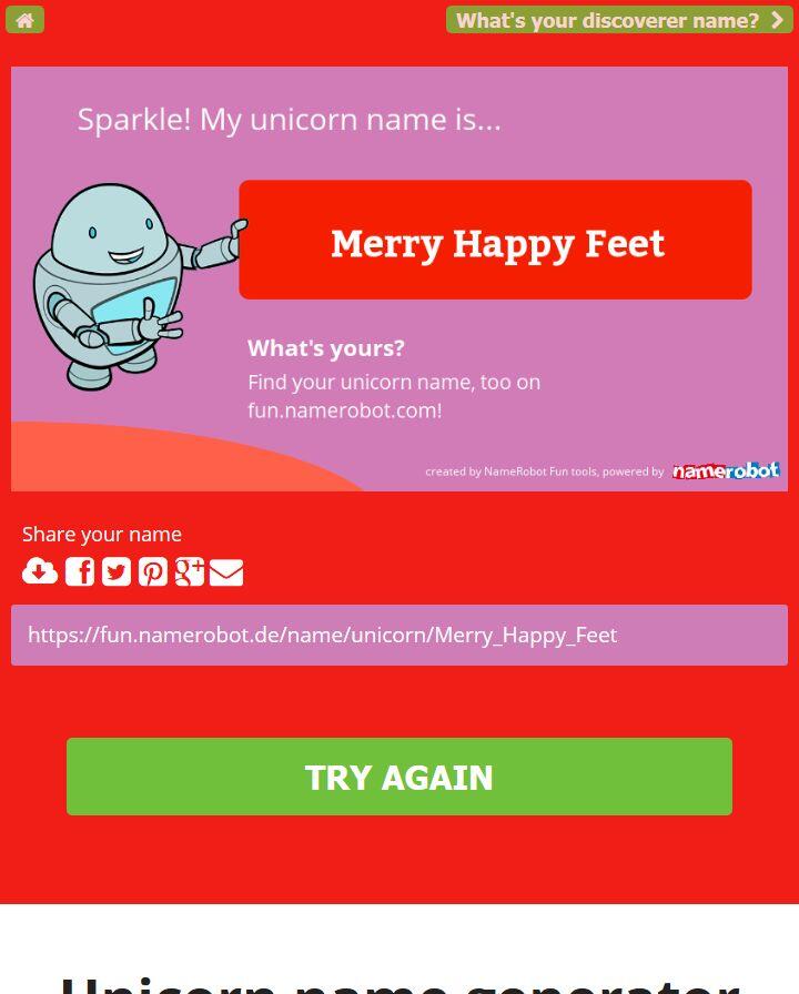NameRobot-Fun-App – Ergebnis Screenshot des NameRobot-Fun-App mit einem generierten Namen.