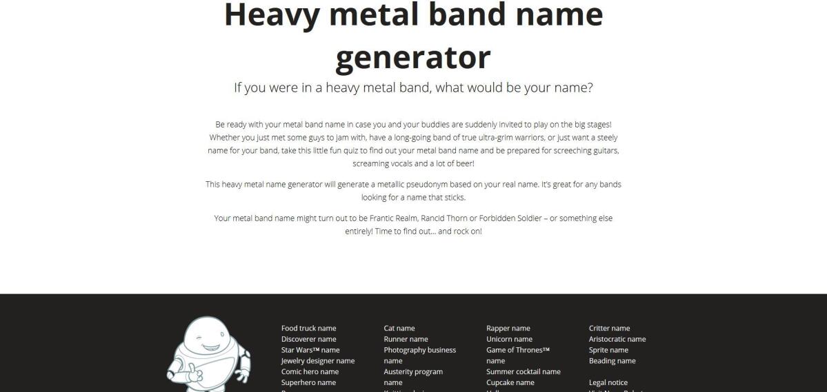 Heavy-Metal-Namensgenerator – Erklärung Screenshot des Heavy-Metal-Namensgenerator mit einer Erklärung.