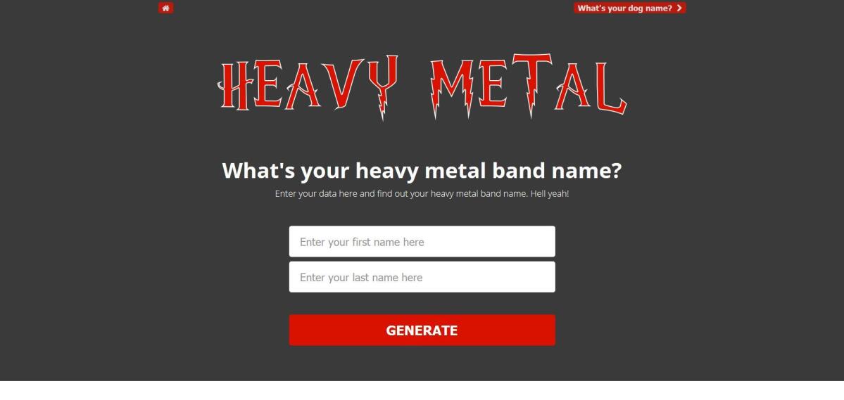 Heavy-Metal-Namensgenerator Screenshot des Heavy-Metal-Namensgenerator.