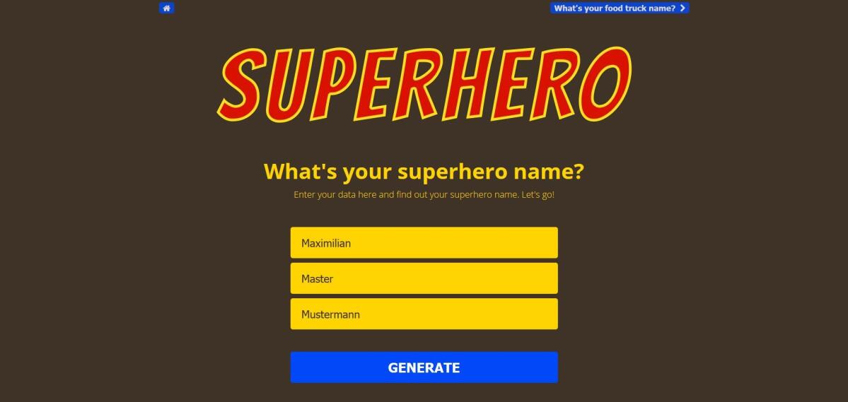 Superhelden-Namensgenerator Screenshot des Superhelden-Namensgenerator.