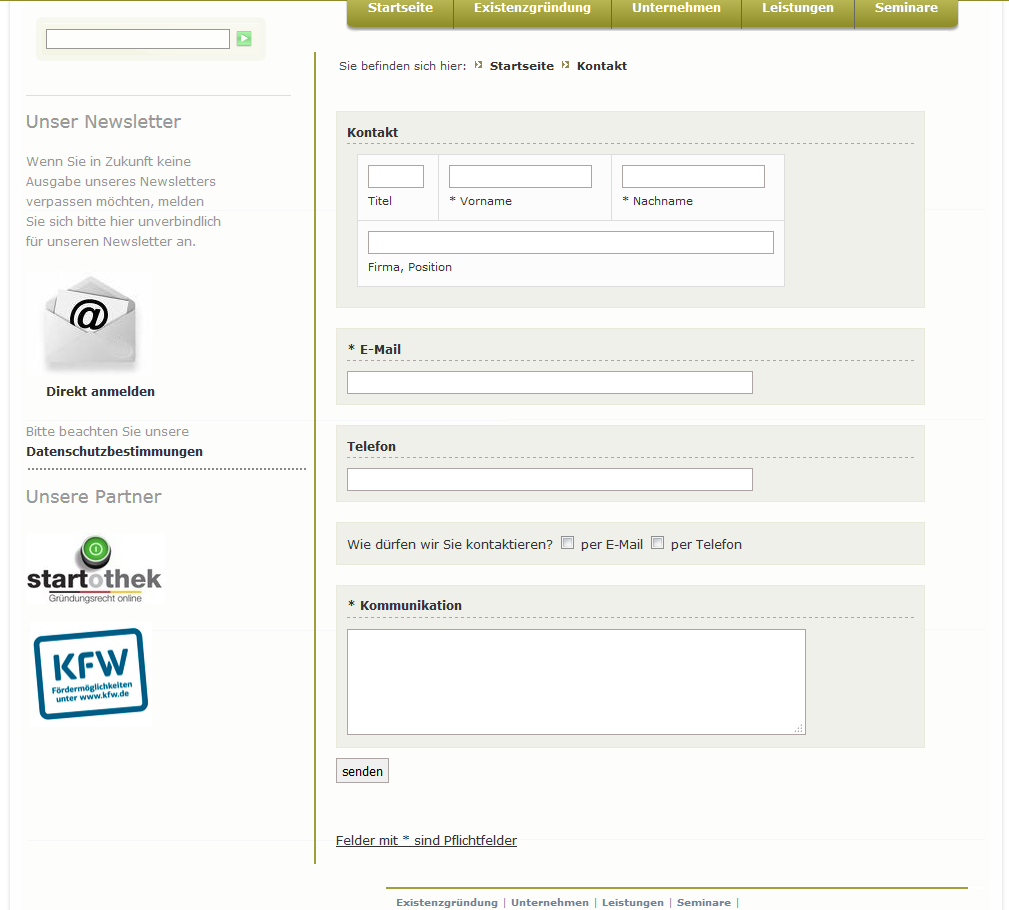 Voss Beratung – Kontaktseite Mobile Ansicht der Website von Voss Beratung.