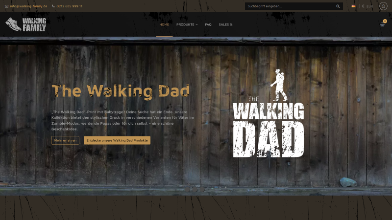 Walking Family und Shirtigo: Neue Features für Nachhaltigkeit und Effizienz Kopfbereich der Walking-Family-Website mit Logo und Holzoptik.