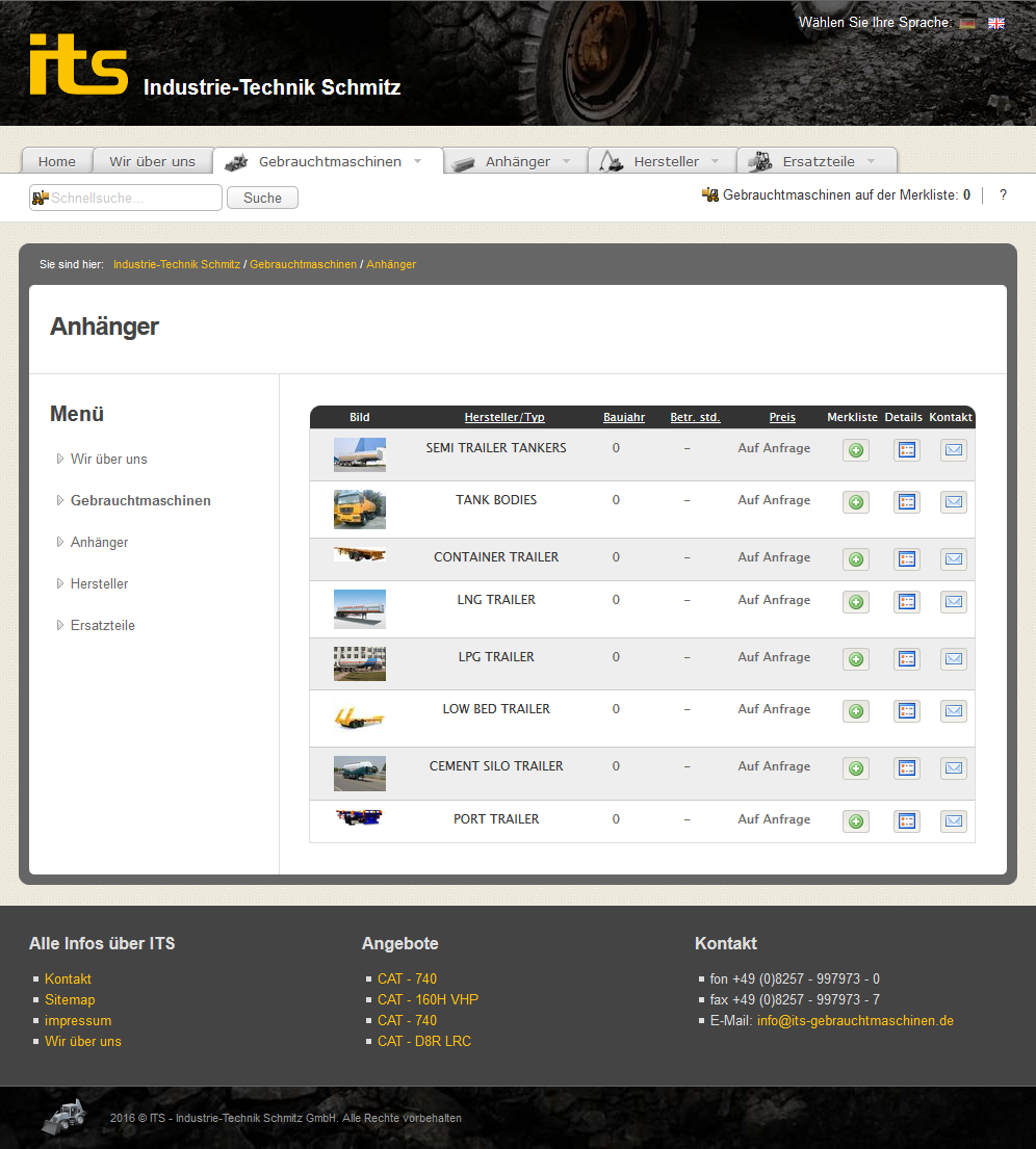 its Gebrauchtmaschinen – Produktansicht Mobile Ansicht der Website von its Gebrauchtmaschinen.