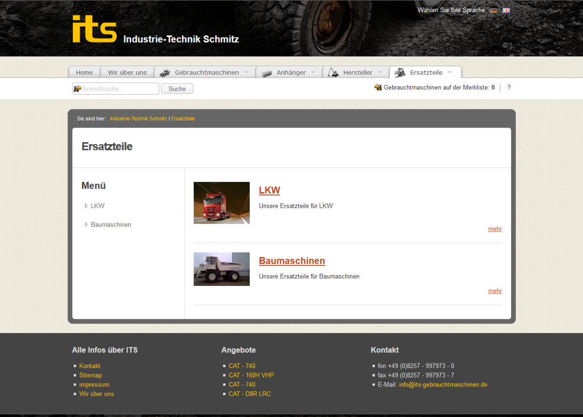 its Gebrauchtmaschinen – Website Screenshot der Website von its Gebrauchtmaschinen.