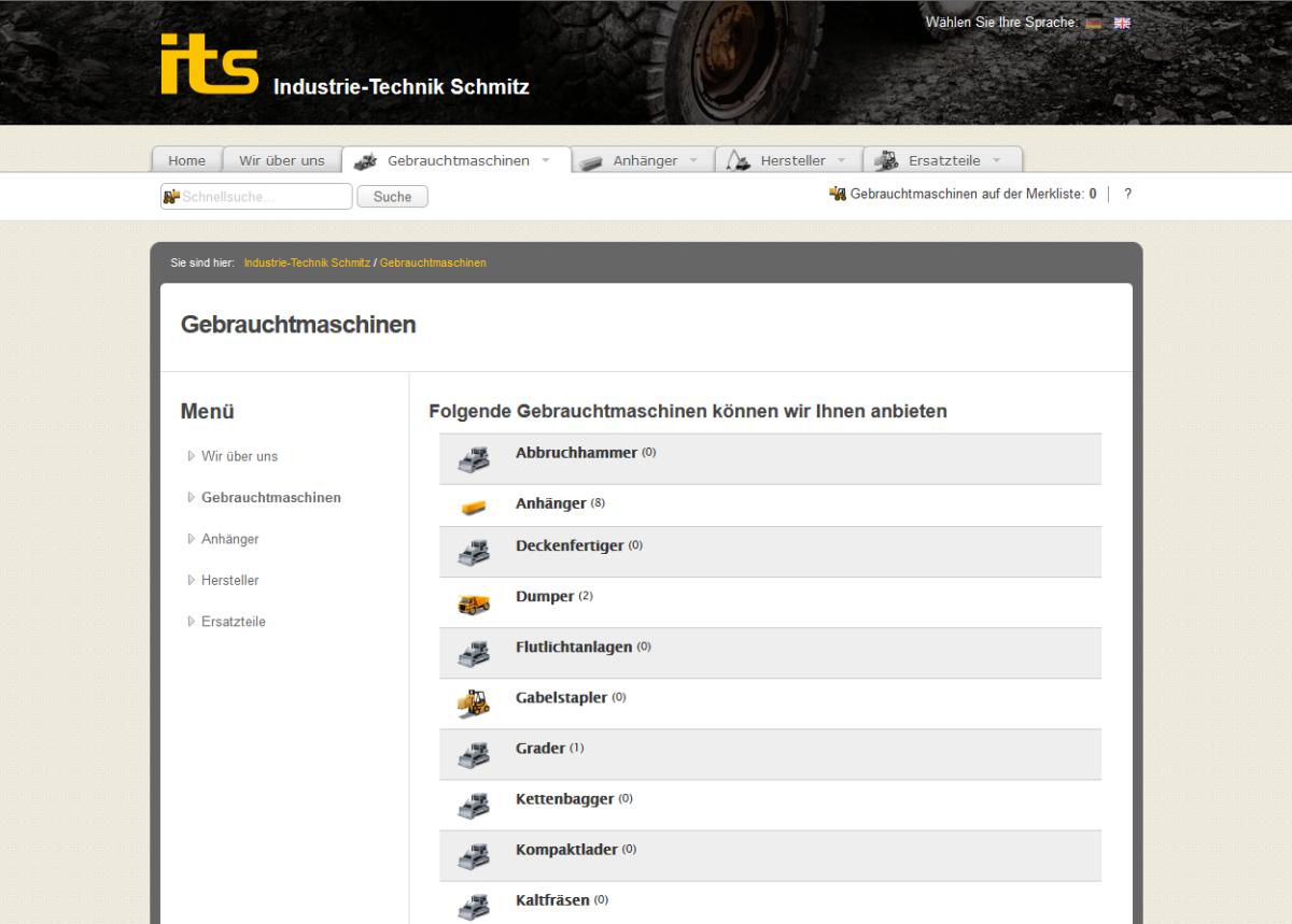its Gebrauchtmaschinen – Kategorien Kategorien auf der Website von its Gebrauchtmaschinen.