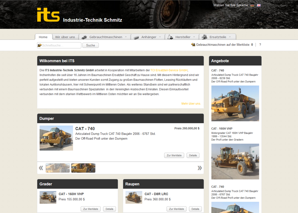 its Gebrauchtmaschinen – Website Screenshot der Website von its Gebrauchtmaschinen.